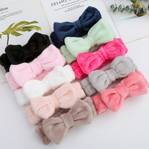 Face Washing Headband Coral Fleece Plush Bowknot Makeup Shower Hair Band Elastic Soft Leopard Polka Dot Stripe Women