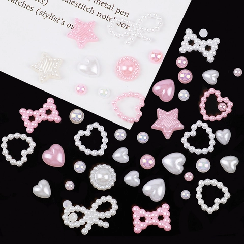 Perline Di Künstliche Perle Artificiali Forme Miste DIY Plastica ABS Retro Piatto Per Artigianato Nail Art Fiocchi Cuori Stelle Accessori Colorati