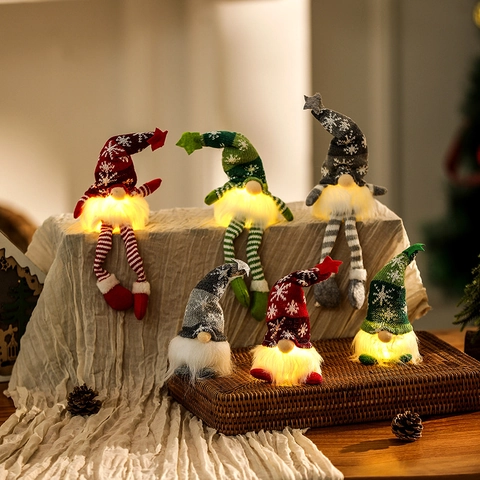 Christmas Glow Gnome Plush LED Light Up Knitted Snowflake Hat Faceless Tomte Doll Ornaments Tabletop Home Decor