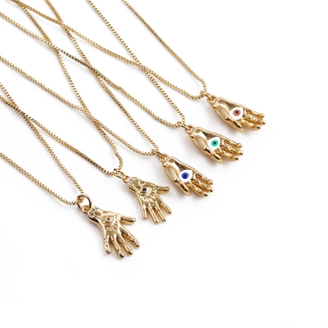 Hamsa Hand Böser Blick Anhänger Halskette Gold Plattiert Kupfer Box Kette Mit Zirkonia Hip Hop Schmuck Für Damen Herren