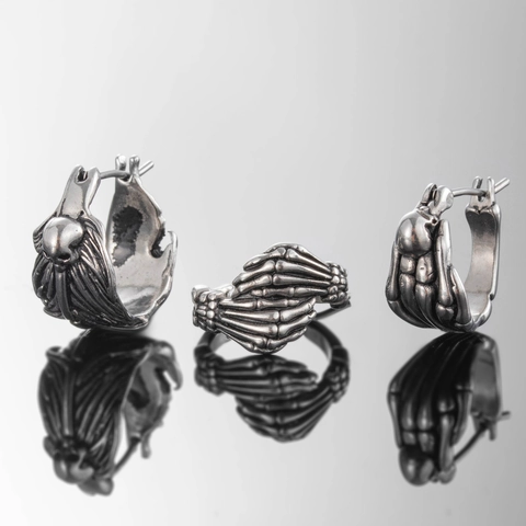 Totenkopf Skelett Hand Creolen Edelstahl Gotik Punk Vintage Schmuck Für Herren Damen