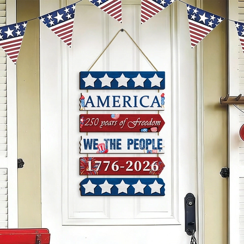 Letrero Colgante De Madera Del Día De La Independencia De América Patriótico Libertad Decoración Hogar Rojo Blanco Azul Estrellas Rústico