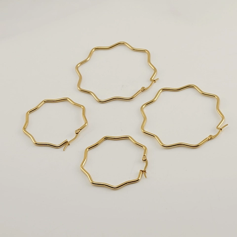 Golvende Creolen Roestvrij Staal 18K Verguld Grote Geometrische Onregelmatige Gepolijste Mode Sieraden Dames