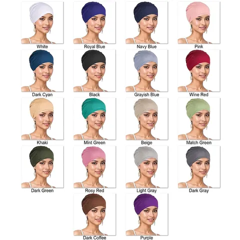 Women Solid Color Elastic Polyester Turban Cap Soft Chemo Hat Versatile Inner Hijab Headscarf For Daily Wear Breathable Headwear