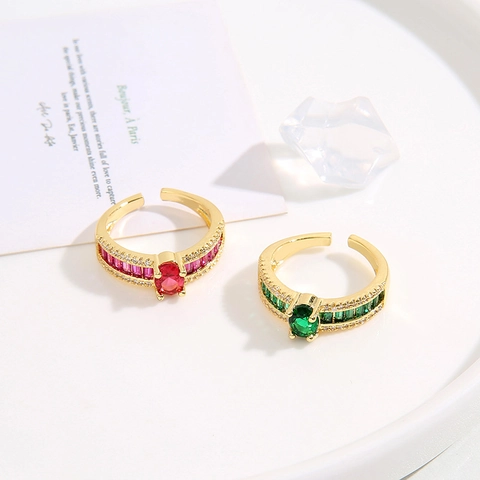 Geometric Open Ring Women Copper Zircon Micro Inlaid Eighteen K Gold Plated Adjustable Luxury Vintage Jewelry Accessory