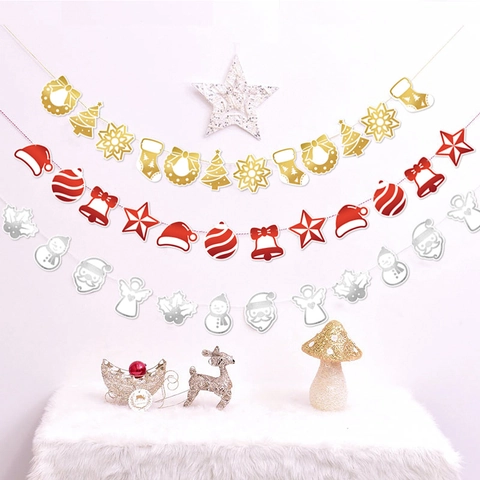 Weihnachtsbanner Girlande Papier Dekoration Zum Aufhängen Für Festliche Feiertage Hauswand Gold Silber Folie Bronzierung