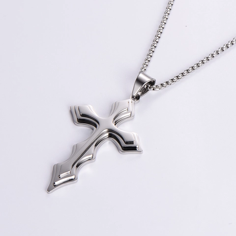 Men Cross Pendant Necklace 316L Stainless Steel Layered Religious Fashion Commuting Jewelry Accessory