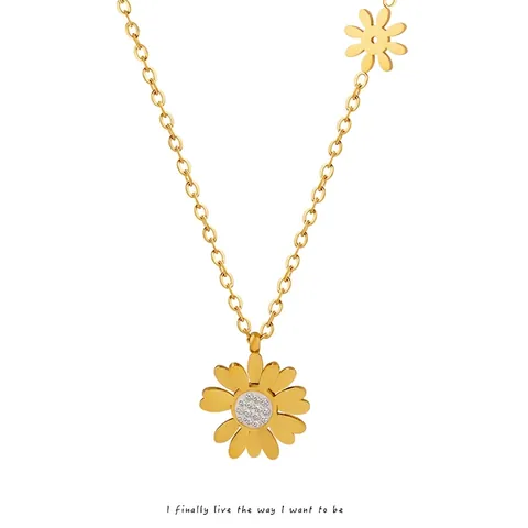 Collar Con Colgante De Margarita Acero De Titanio Chapado En Oro De 18K Circón Floral Joyería Minimalista Para Mujer