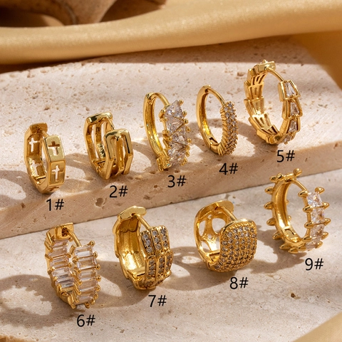 Copper Zirconia Cartilage Earring Gold Plated Geometric Cross Hollow Ear Clip Western Trendy Piercing Jewelry For Women