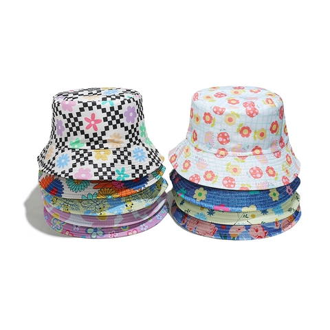 Floral Print Bucket Hat Polyester Sun Protection Wide Brim Summer Outdoor Vacation Pastoral Style Women