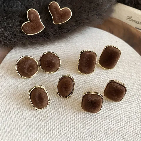 Geometrische Ohrstecker Beflockte Samt Textur Vintage Herbst Winter Legierung Mit 925 Sterling Silber Ohrstecker