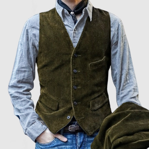 Men's American Retro Workwear Vest British Vintage Slim Fit Corduroy Waistcoat Single Breasted Casual Multi Pocket Top