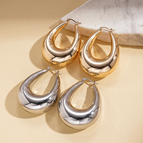 Dikke Druppel Oorbellen Gepolijst IJzer Waterdruppel Hoops Minimalistische Elegante Mode Sieraden Voor Dames