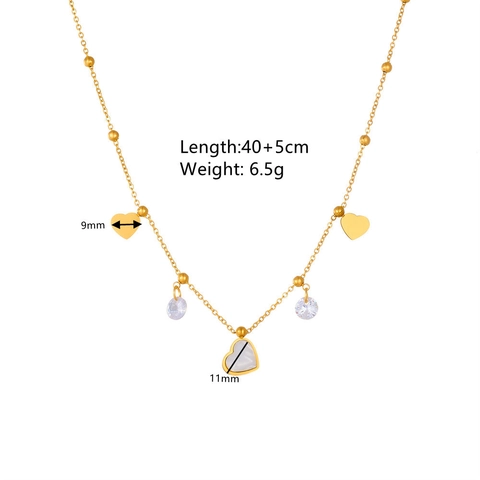 Collana E Bracciale Cuore Madreperla Zirconia Acciaio Inossidabile Placcato Oro Elegante Chic Gioielli Moda Donna