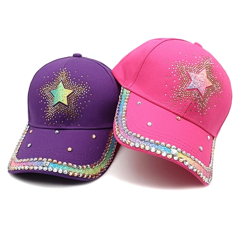 Cappello Da Baseball In Cotone Da Donna Moda Strass Paillettes Stella Regolabile Cappello Da Sole All'aperto Trendy