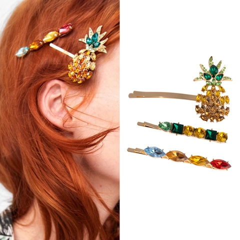 Pinzas Para El Cabello De Diamantes De Imitación Vintage Aleación De Metal Piña Cristales De Colores Horquillas Decorativas