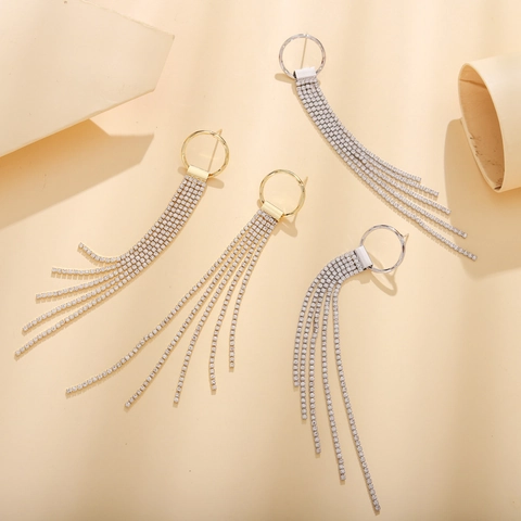 Lange Quasten Ohrringe Strass Legierung Kreis Hängend 925 Sterling Silber Ohrringpfosten Für Braut Hochzeit Party Damen