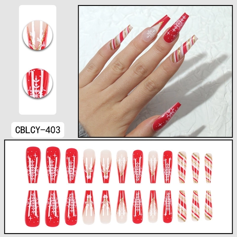 Uñas Postizas De Navidad Coffin Largas Copos De Nieve Rojas Blancas Estilo Francés Para Mujeres Vacaciones Invierno