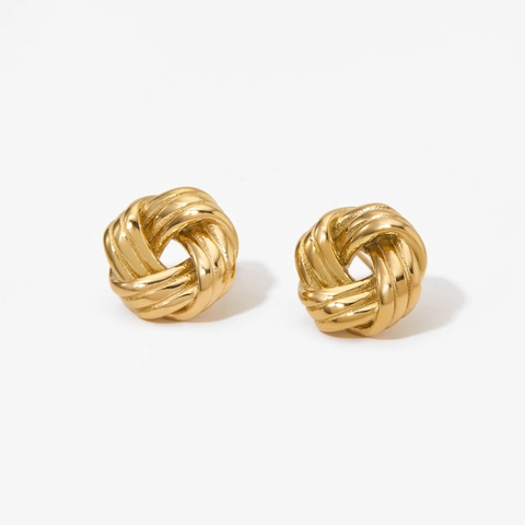 Stainless Steel Knot Stud Earrings Twisted Design PVD Gold Plated Non Tarnish French Style Elegant For Women