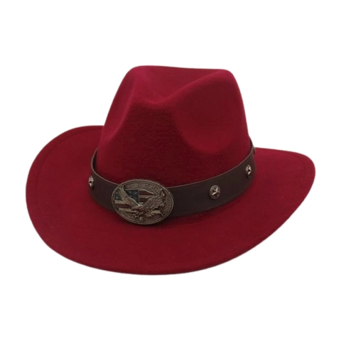 Chapeau De Cowboy Occidental Feutre Polyester Style Ethnique Rétro Avec Boucle D'aigle Bande En Similicuir Rivets Étoiles