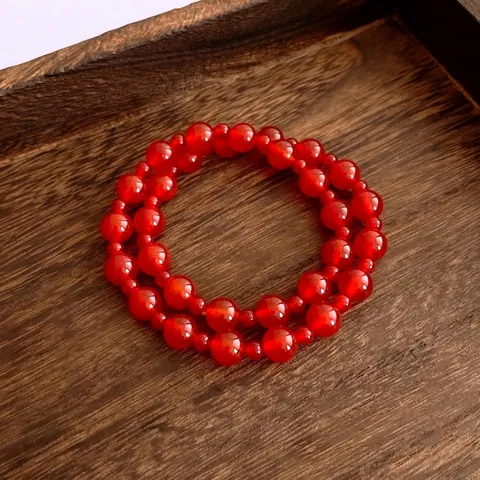 Red Agate Beaded Bracelet Natural Gemstone Round Polished Beads Vintage Minimalist Jewelry Gift For Women Men