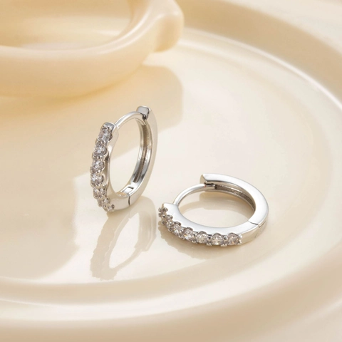 Orecchini A Cerchio Geometrici Rame Zirconia Cubica Pavé Tono Argento Accessorio Elegante Per Donna