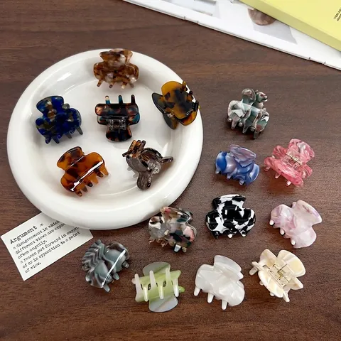 Mini Hair Claw Clips Acetate Marble Tortoise Shell Pattern Elegant Small Hairpin Accessories For Women Girls