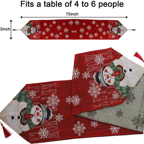 Christmas Table Runner Red Jacquard Snowman Snowflake Pattern Cotton Polyester Fabric For Holiday Dining Home Decoration