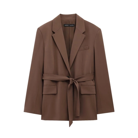 Blazer De Negocios Casual Para Mujer Y Pantalones De Pierna Ancha Con Cinturón De Un Solo Pecho Color Sólido Oficina Poliéster
