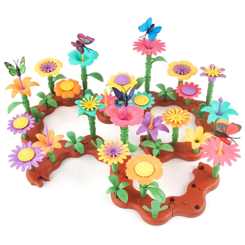 Garden Building Toy DIY Creative Flower Arrangement Plastic Stacking Blocks For Kids Educational Activities Indoor Floral Playset
