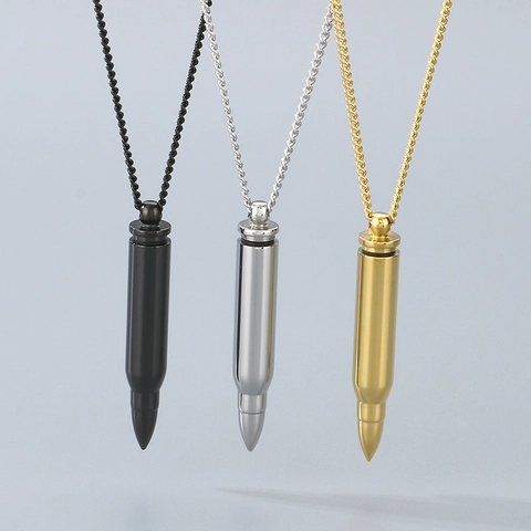 Bullet Pendant Necklace Stainless Steel Cremation Urn For Ashes Memorial Jewelry Men Women Waterproof Screw Open