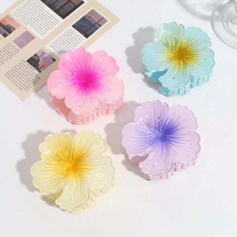 Large Flower Hair Claw Clips Gradient Resin Plastic Sweet Floral Shark Clips For Women Girls Elegant Hair Accessories