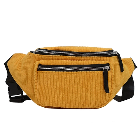 Women Corduroy Waist Bag Vintage Adjustable Strap Chest Bag Multi Pockets Casual Travel Crossbody Fanny Pack For Women