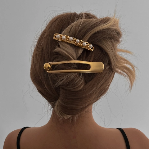 Kunstparel Legering Haarspelden Geweven Ketting Metalen Haarspeld Eenvoudige Gladde Haarnadel Voor Vrouwen Elegant Accessoire