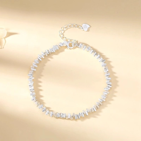 S999 Feinsilber Bruchsilber Armband Für Damen Minimalistisches Unregelmäßiges Geometrisches Handgefertigtes Perlenketten Armband Schmuck