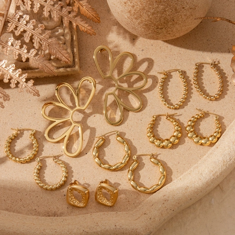 Eleganti Orecchini A Cerchio In Acciaio Inossidabile Placcati In Oro Per Donna Con Perline Intrecciate E Fiori Gioielli