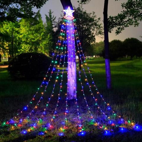 LED Star Waterfall String Lights Outdoor Waterproof Solar Powered Fairy Meteor Shower Lights For Garden Christmas Decor