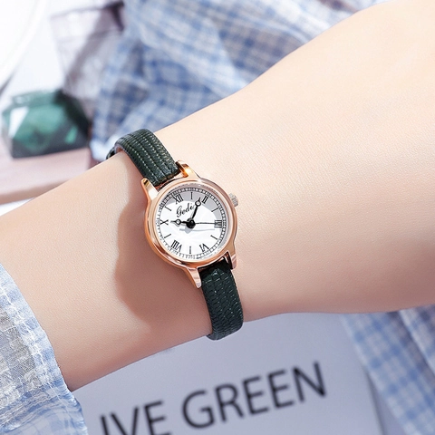 Women's Vintage Minimalist Quartz Wrist Watch With Small Roman Numeral Dial And Animal Texture Leather Strap Fashion Jewelry