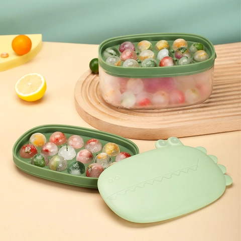 Moule À Glaçons Crocodile En Silicone Avec Couvercle Boîte De Rangement Pelle À Glace Rond Carré Moule À Glace Cartoon