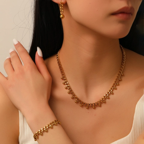 Joyas De Acero Inoxidable Collar Pulsera Pendientes Con Múltiples Colgantes De Bolas Elegante Para Mujeres