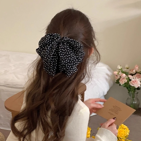 Molletta Per Capelli Con Fiocco In Chiffon A Pois Vintage Francese Fermaglio In Tessuto Oversize Accessori Per Donna