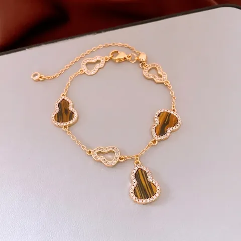 Bracciale Vintage Occhio Di Tigre Zucca Rame Placcato Oro Zircone Strass Charme Gioielli Lusso Eleganti Per Donne