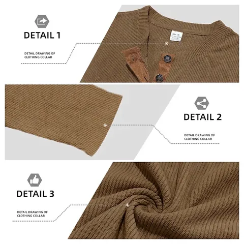 Maglia Henley Uomo Manica Lunga Maglia A Costine Slim Fit Casual Listino Bottoni Retro Tessuto Moda Urbana