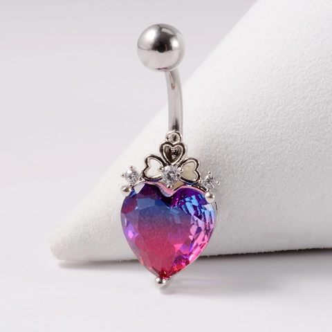 Belly Piercing Navel Ring Stainless Steel Heart Oval Water Drop Gradient Zircon Body Jewelry Women
