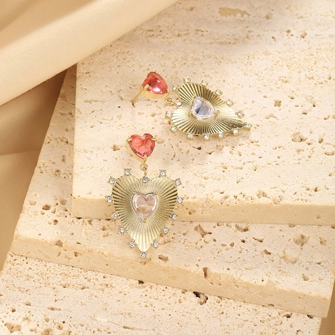 Pendientes De Gota De Corazón Acero Inoxidable Chapado En Oro 18K Circonita Cristal Rojo Joyas Románticas Para Mujeres