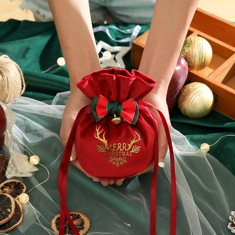 Sacchetti Regalo Di Natale Velluto Coulisse Custodia Per Dolci Fiocco Campanella Lettera Oro Corna Festoso Festa Natale