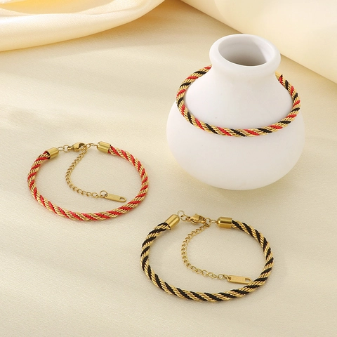 Twisted Rope Braided Bracelet For Women Stainless Steel Gold Plated Adjustable Minimalist Chic Jewelry Gift Handwoven