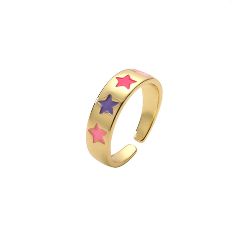 Open Adjustable Ring Copper Colorful Enamel Heart Smiley Face Star Flower Zircon Fashion Jewelry For Women