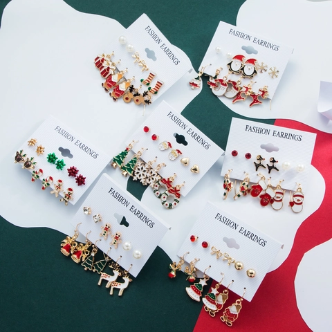 Boucles D'oreilles De Noël Alliage Émail Père Noël Renne Arbre Flocon De Neige Bijoux De Fête Pour Femmes