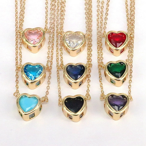 Collar Con Colgante De Corazón Cobre Circonita Colorida Incrustada Joyería Retro Dulce Para Mujer